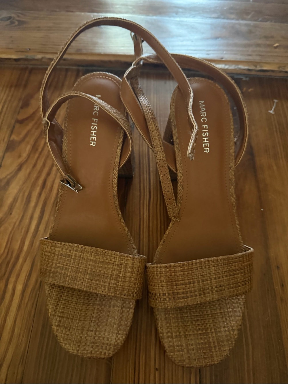 Marc Fisher Tan Woven Block Heel Sandals